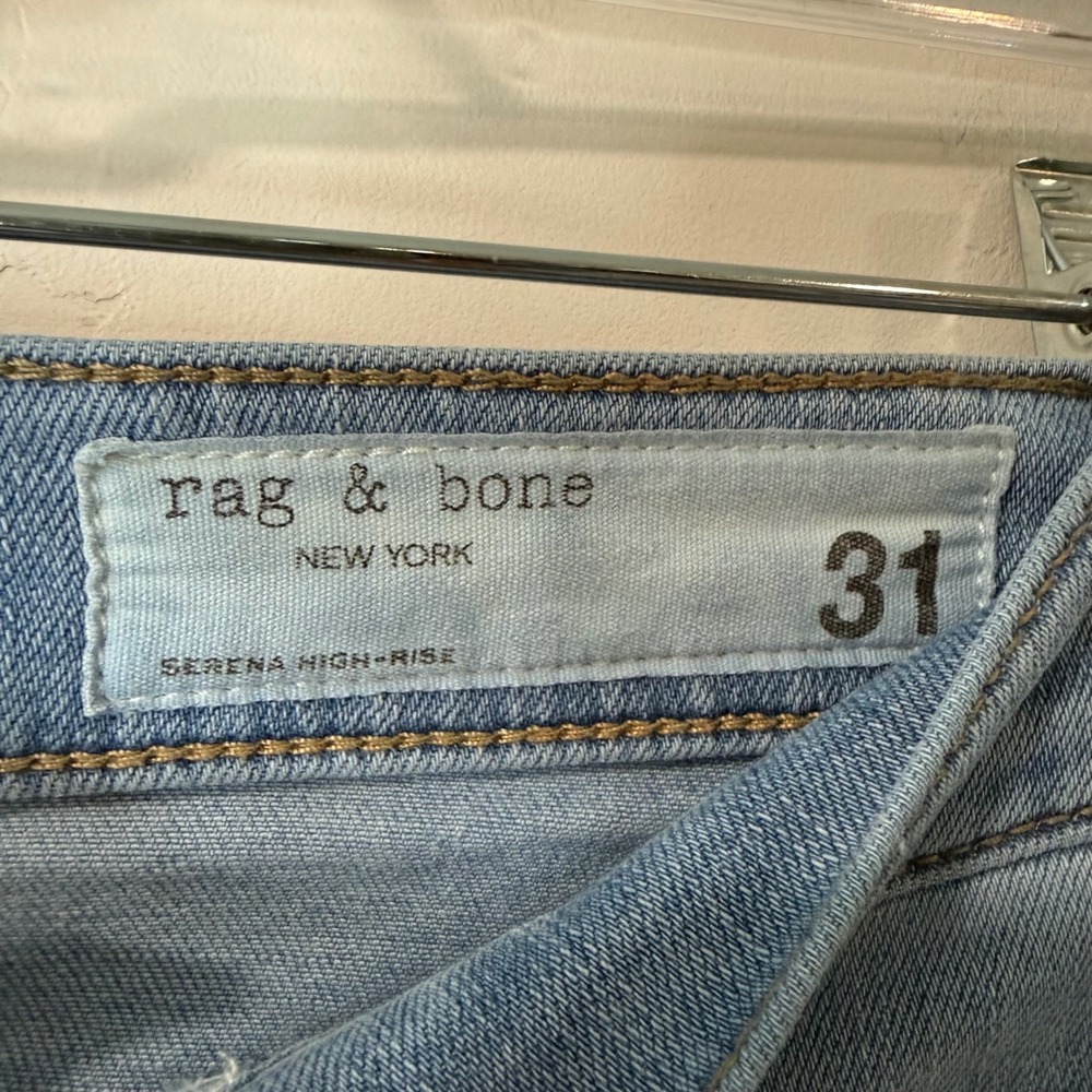 Rag & Bone Womens Serena High-Rise Wide-Leg Jeans 31 Light Blue Raw Hem Stretch - Picture 7 of 7